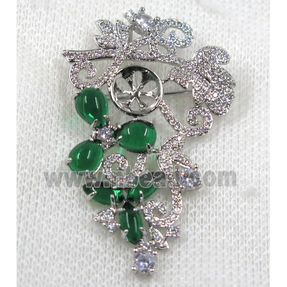 copper brooch paved zircon, platinum gold
