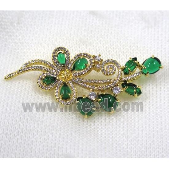 copper brooch paved zircon, gold plated