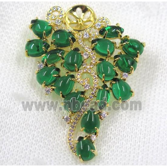 copper brooch paved zircon, gold plated