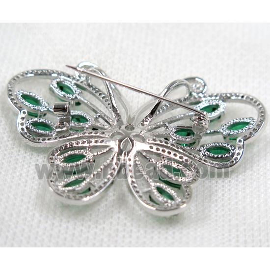 copper butterfly brooch paved zircon, platinum plated