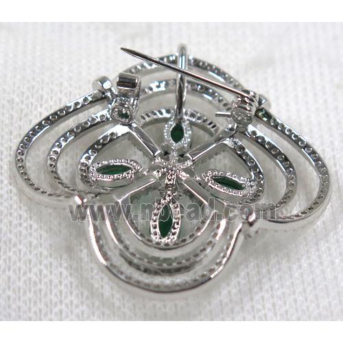 copper brooch paved zircon, platinum gold