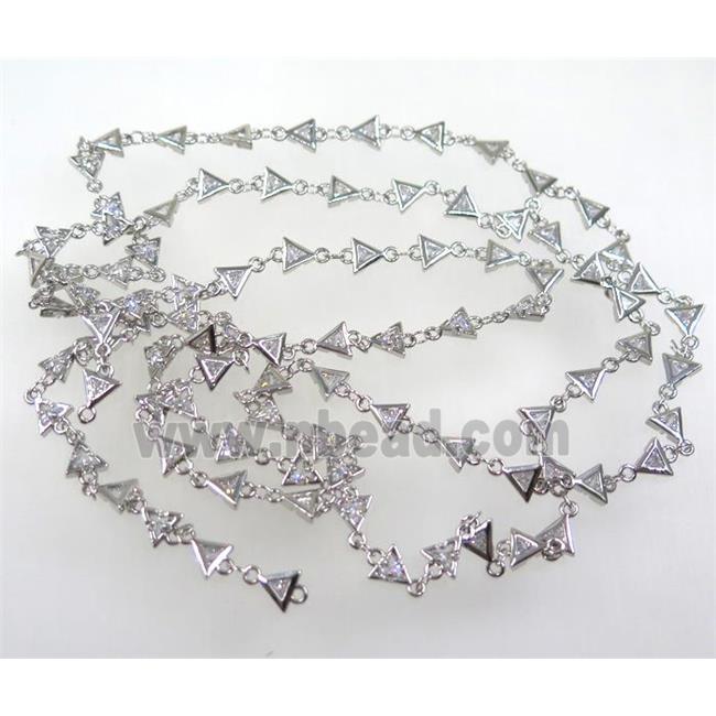 copper chain paved zircon, triangle, platinum plated