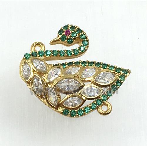 copper swan connector pave zircon, gold plated
