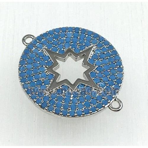 copper button NorthStar connector paved zircon, platinum plated, turq