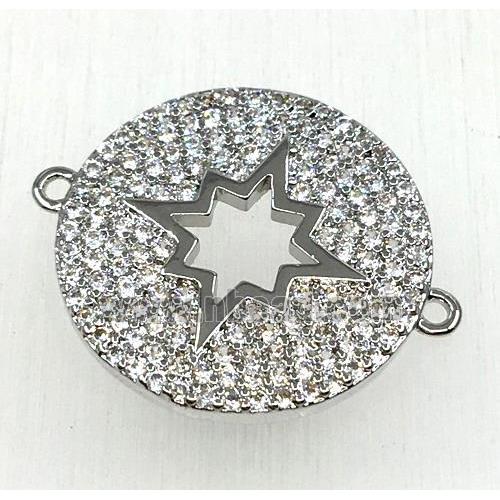 copper button NorthStar connector paved zircon, platinum plated
