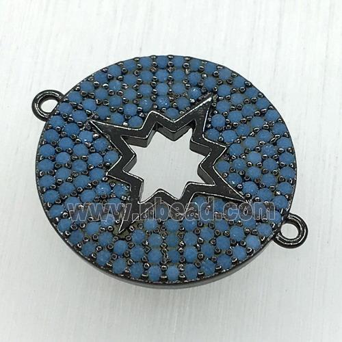 copper button NorthStar connector paved zircon, black plated, turq