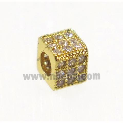 copper cube beads paved zircon, gold plated