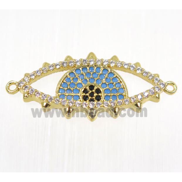copper Evil eye connector paved zircon, gold plated