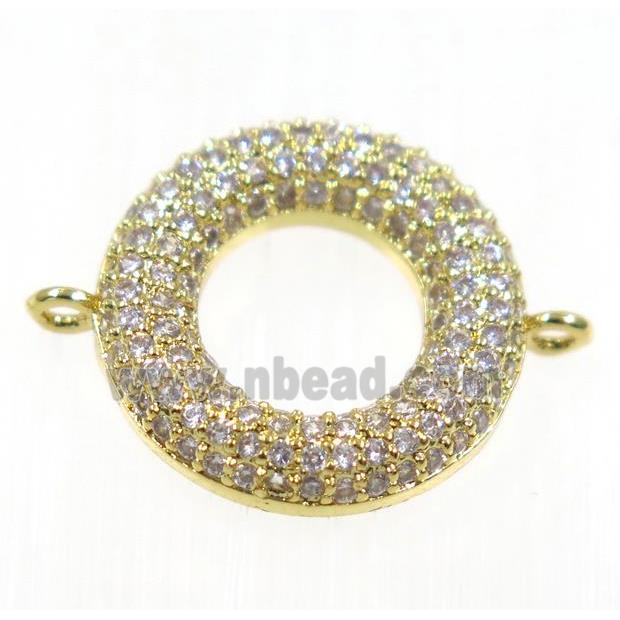 copper Donut connector paved zircon, gold plated