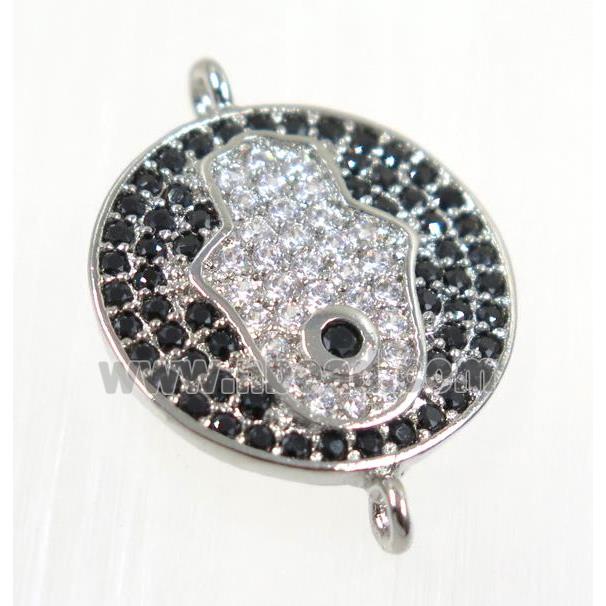 copper Hamsahand connector paved zircon, platinum plated