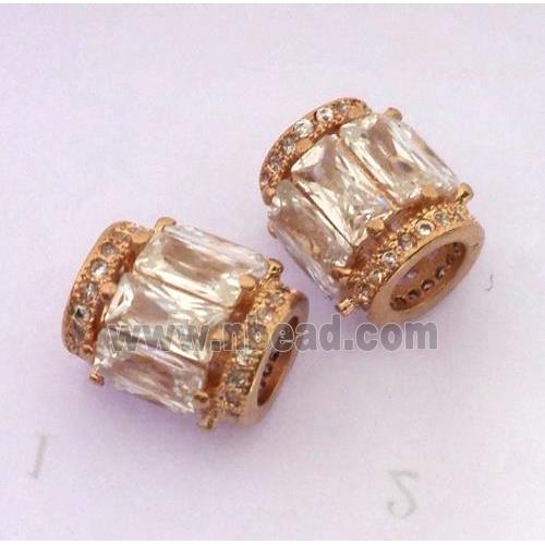 copper tube beads pave zircon, rose gold
