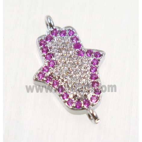 copper hamsahand connector pave zircon, platinum plated