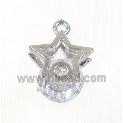 copper star pendant pave zircon, platinum plated