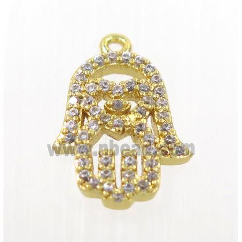 copper hamsahand pendant pave zircon, gold plated