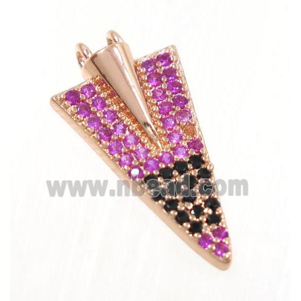 copper arrowhead pendant pave zircon, rose gold