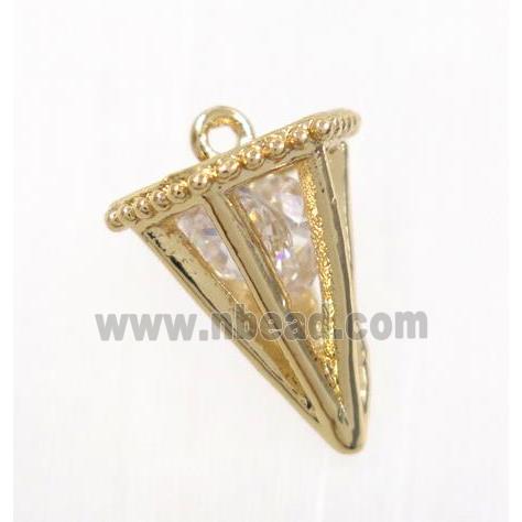 copper arrowhead pendant pave zircon, gold plated