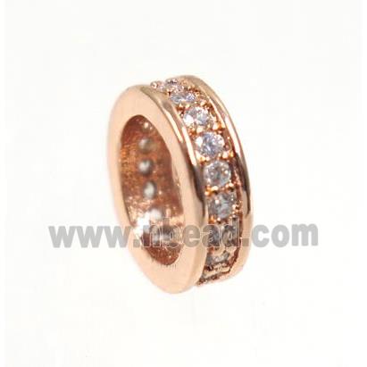 copper rondelle beads paved zircon, rose gold