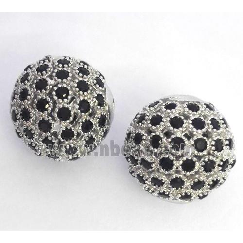 copper bead paved zircon, round, platinum plated