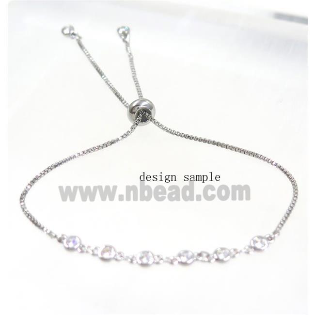 copper chain for bracelet pave white zircon, black plated