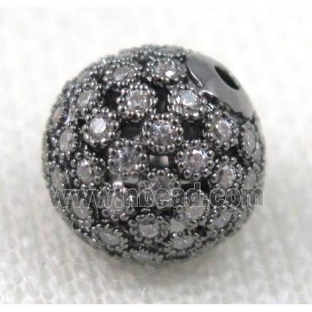 Hollow copper bead paved zircon, round, black
