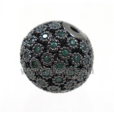 copper bead paved zircon, round, black