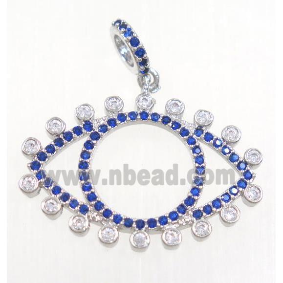 copper Eye charm pendant paved zircon, platinum plated