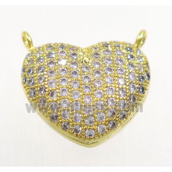 copper Heart pendant paved zircon with 2loops, gold plated