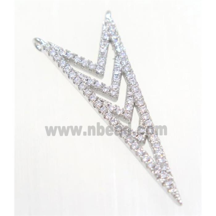copper Arrowhead pendant paved zircon with 2loops, platinum plated