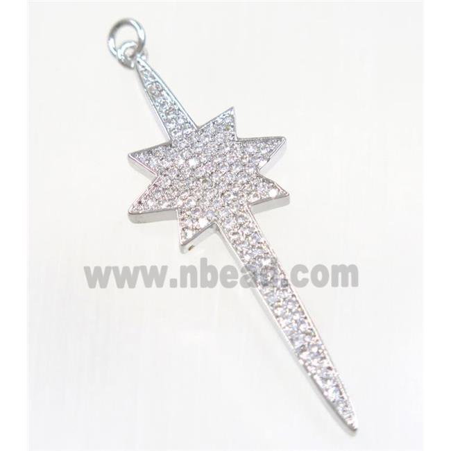 copper NorthStar pendant paved zircon, platinum plated