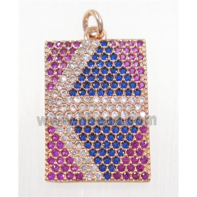 copper rectangle pendant paved zircon, rose gold