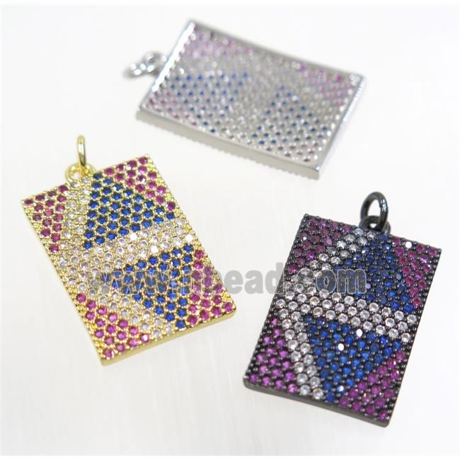 copper rectangle pendant paved zircon, mix color