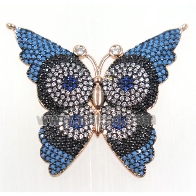 copper butterfly pendant paved zircon with 2loops, rose gold