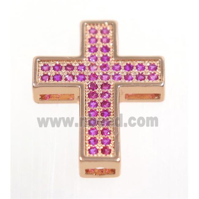 copper Cross beads paved hotpink zircon, rose gold