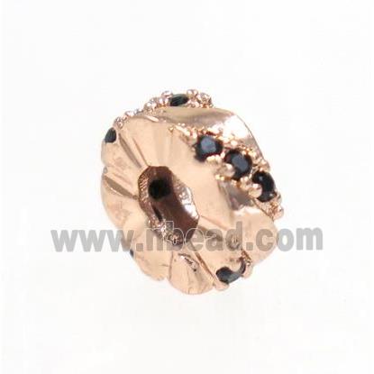 copper rondelle beads paved zircon, rose gold