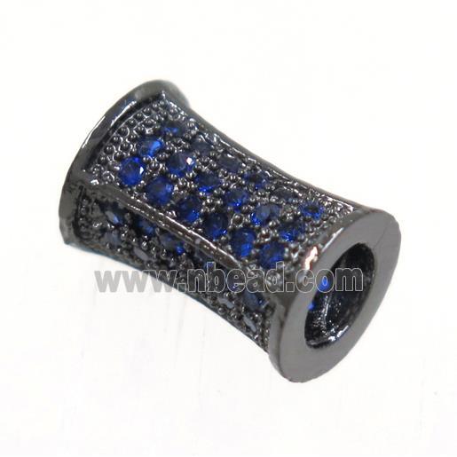 copper bamboo beads paved blue zircon, black plated