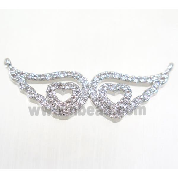 copper pendant paved zircon with 2loops, eye protected, platinum plated