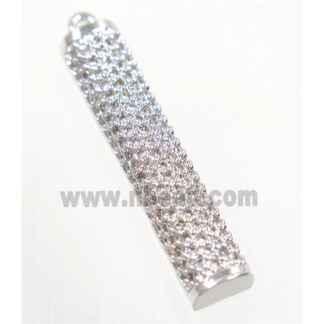 copper stick pendant paved zircon, platinum plated