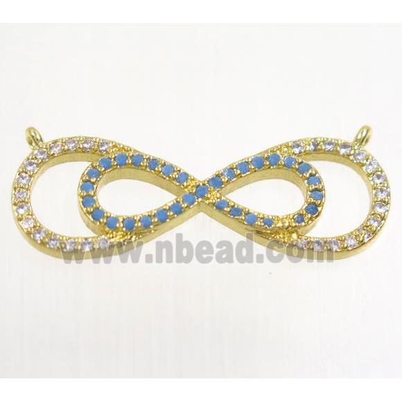 copper pendant paved zircon with 2loops, double infinity, gold palted