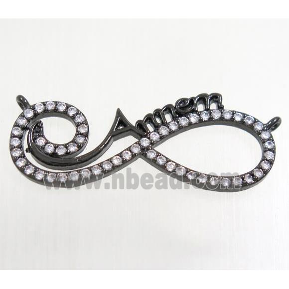 copper pendant paved zircon with 2loops, infinity, black plated