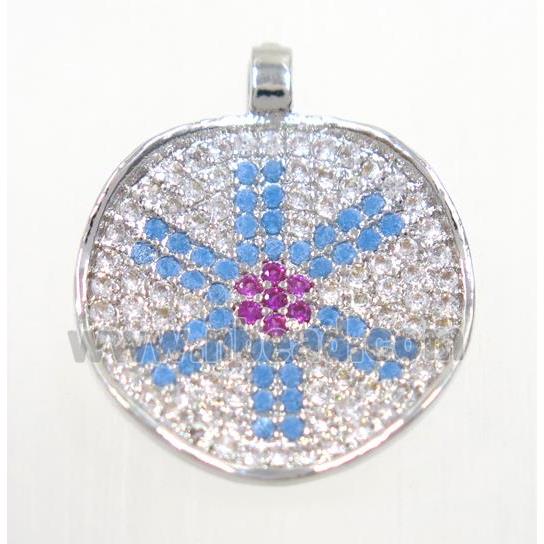 copper pendant paved zircon, platinum plated