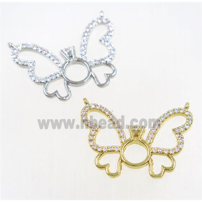 copper butterfly pendant paved zircon with 2loops, mix color