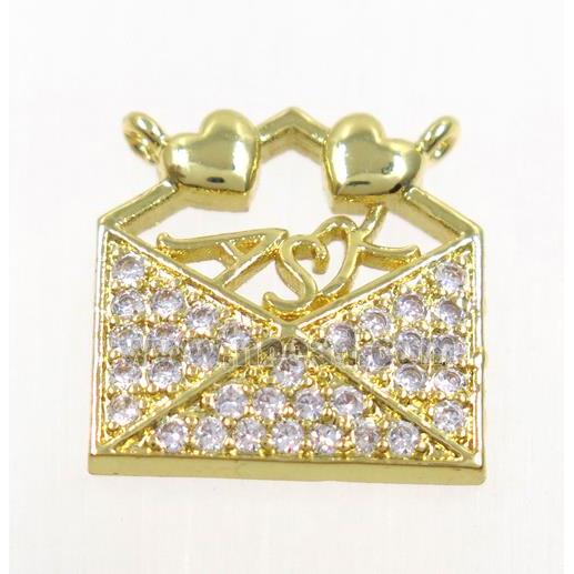 copper pendant paved zircon, gold plated