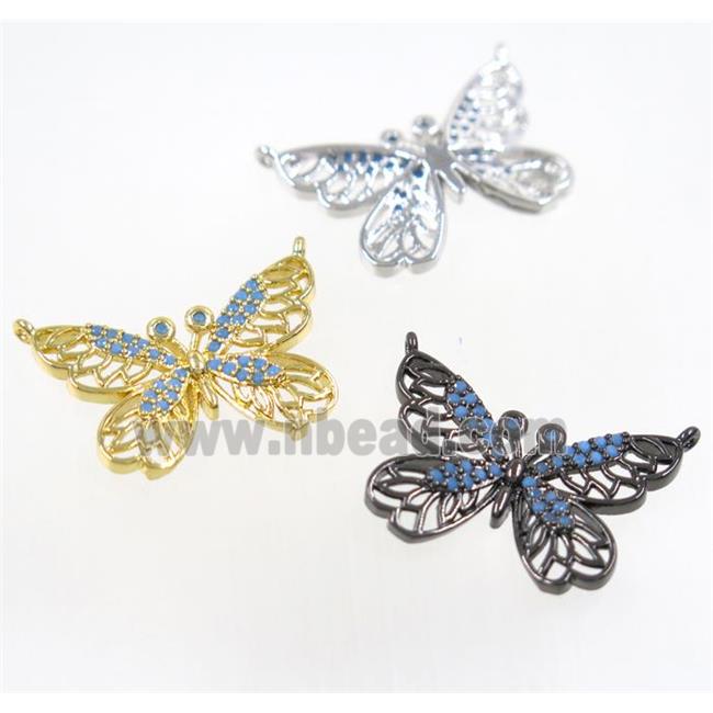 copper butterfly pendant paved zircon with 2loops, mix color