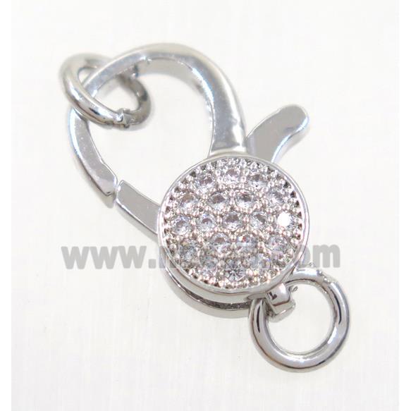 copper Lobster Clasp pave zircon, platinum plated