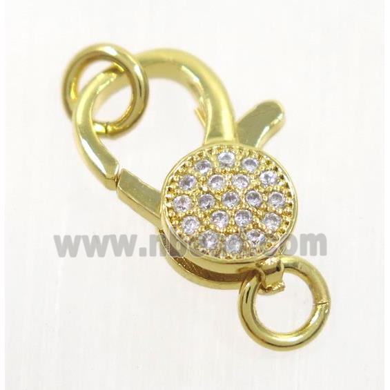 copper Lobster Clasp pave zircon, gold plated