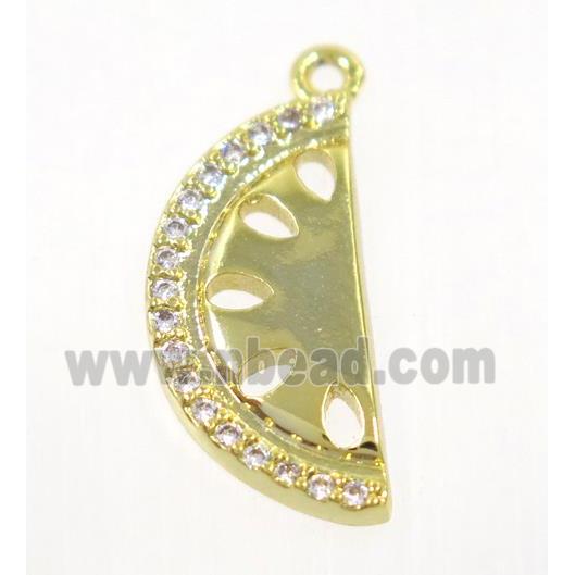 copper moon pendant paved zircon, gold plated