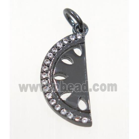 copper moon pendant paved zircon, black plated