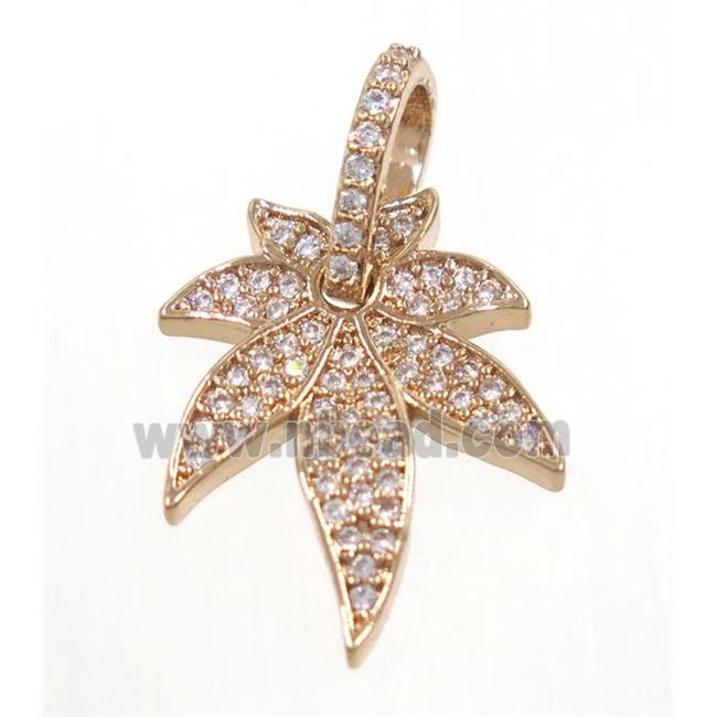 copper leaf pendant paved zircon, rose gold