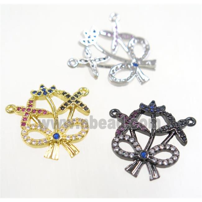 copper flower pendant paved zircon with 2loops, mix color