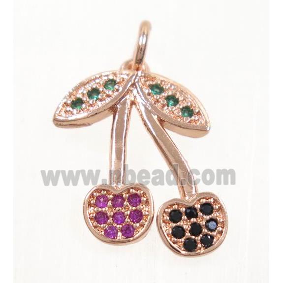 copper cherry pendant paved zircon, rose gold